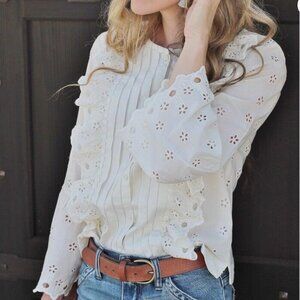 J.Crew Women's Floral Eyelet Top In Ivory Off White G8370 Blouse